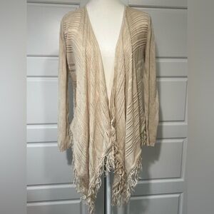 Body Central Fringe Cardigan Open Knit Sweater Bohemian Light Weight Cover Up MD